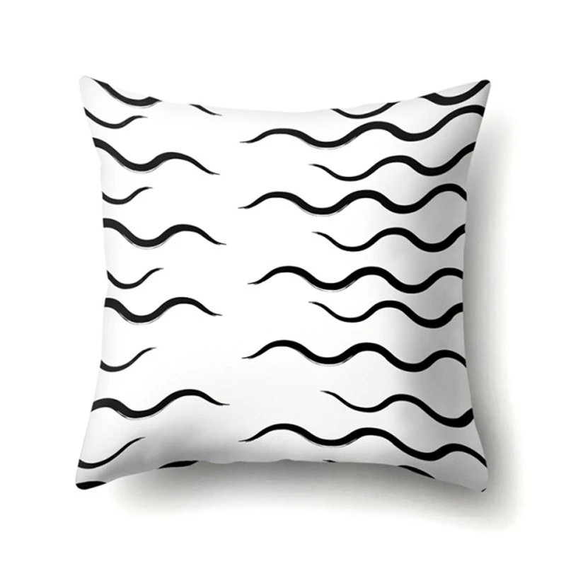 2022 Black White Geometric Wave Dots Polyester Cushion Cover Throw Pillow Car Sofa Bed Decorative Pillowcase Home Decor 45x45CM lounge chair cushions Cushions