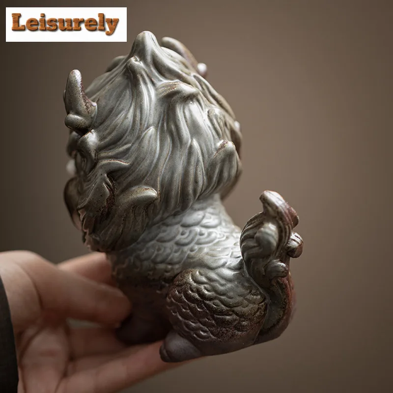 Old Rock Mud Fortune Kirin Tea Pet Retro Tea Spirit Tea Figurine Play Toys Tea Statue Ornaments Can Be Raised Craftsmanship Gift