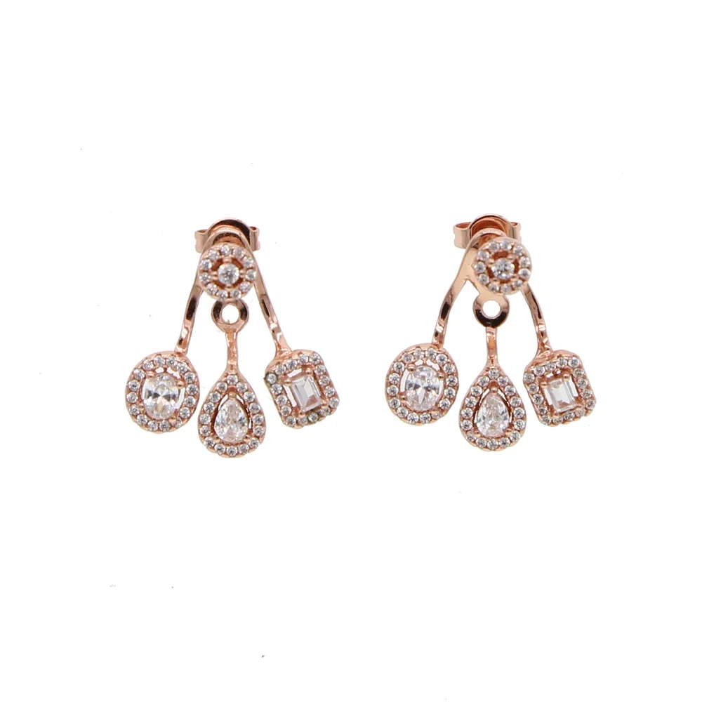Geometric cz earring front back double sided ear stud elegance luxury wedding bridal gift fashion gorgeous women jewelry 3