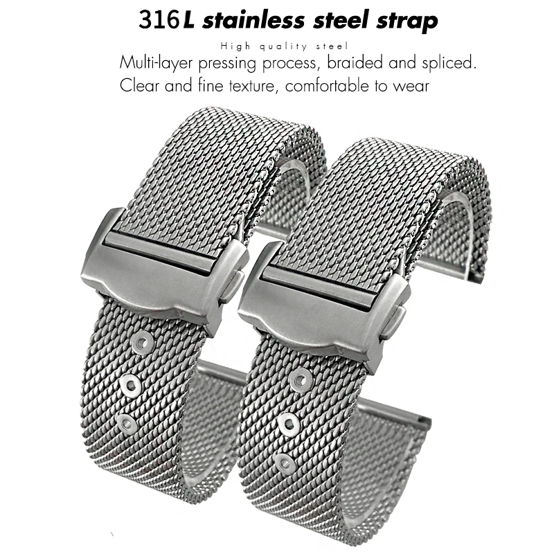 Horlogeband roestvrij stalen mesh band 18mm 20mm 22mm 24mm in band premium vervangende horloge armband armband