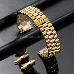 Luxury Stainless Steel Curved End Watch Band Bracelet - 18mm (Gold)