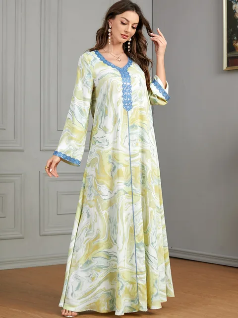 فساتين طويلة إسلامية على شكل حرف v على شكل حرف a للنساء أنيقة غير رسمية بأكمام طويلة عبايات مغربية إسلامية سعودية جلابية 3516 2