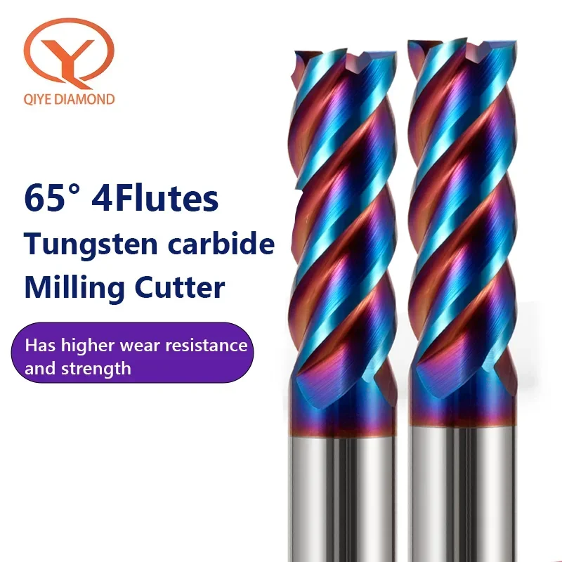 Milling Cutter 4 Flute HRC65 EndMills 1~20MM Shank Metal Key Seat Face Router Bit Carbide Tungsten