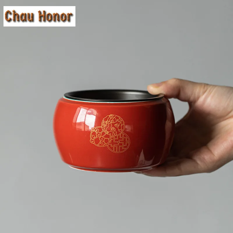 Boutique Palace Red Glaze Art Ceramic Tea Wash Bowl Household Chinese Tin Cover Jian Shui Tea Residue Bucket Tea Ceremony Gifts