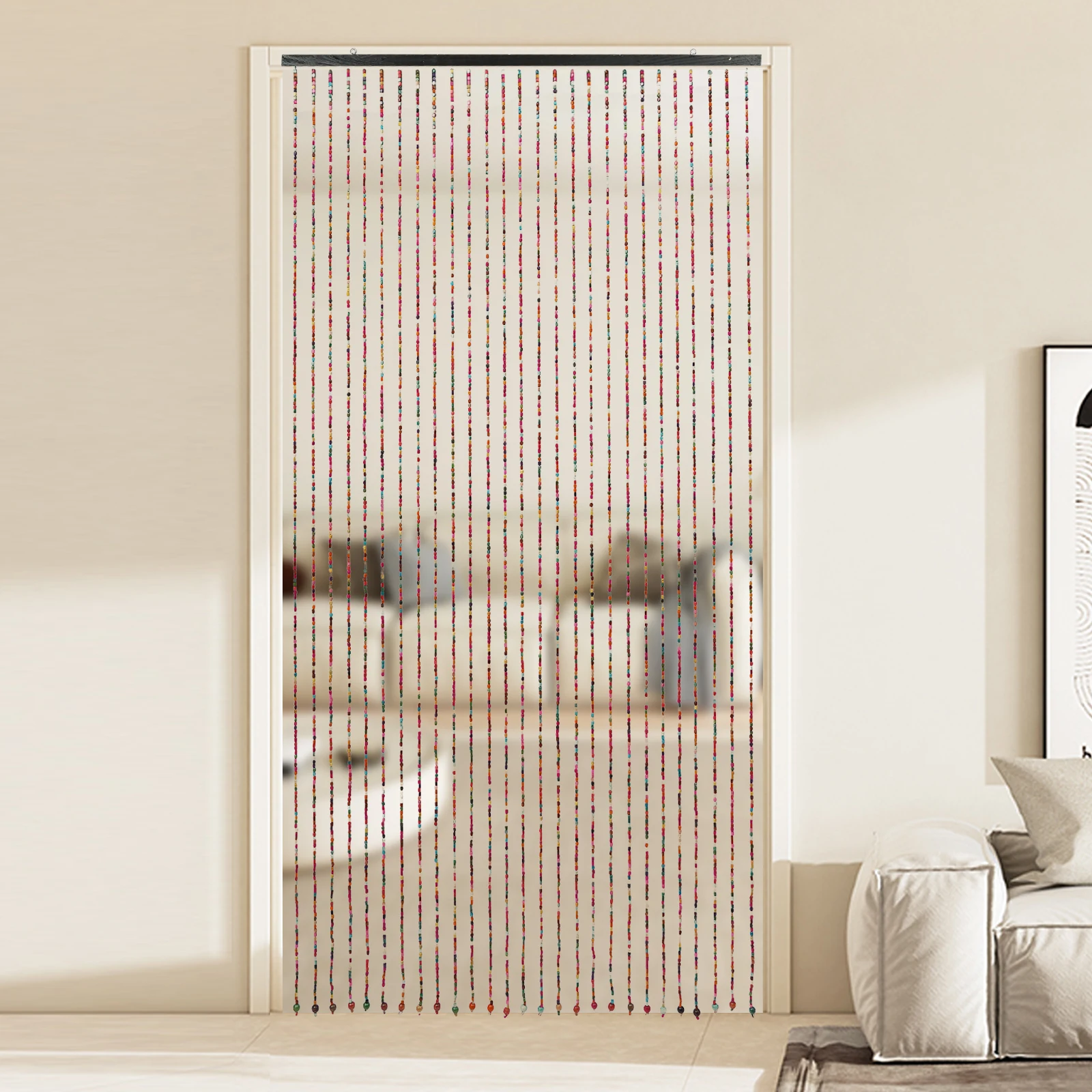 27 PCs Door Beaded Curtain, Bamboo Wood Beaded Curtain, Doorway Bead String Curtain