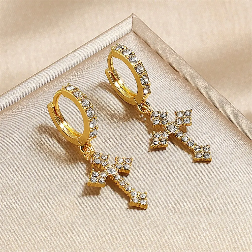 Classic Cross Point-Drill Crystal Replaceable Earrings Women Men Hiphop Party Jewelry Gifts