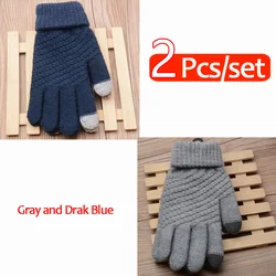 Luxurious Women's Cashmere Touchscreen Winter Gloves - Warm & Stylish - One Size (2Pcs Blue and Gray)