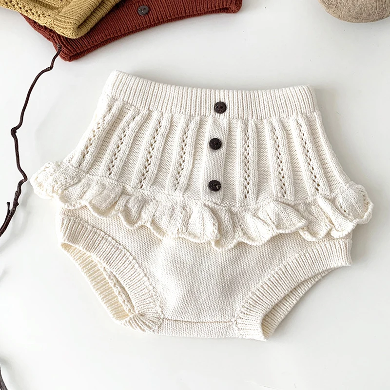 0-4Yrs Knit Baby Shorts Autumn Baby Clothes Toddler Girls Knit Shorts Ruffle Bloomers Infant Ruffle Children Clothing