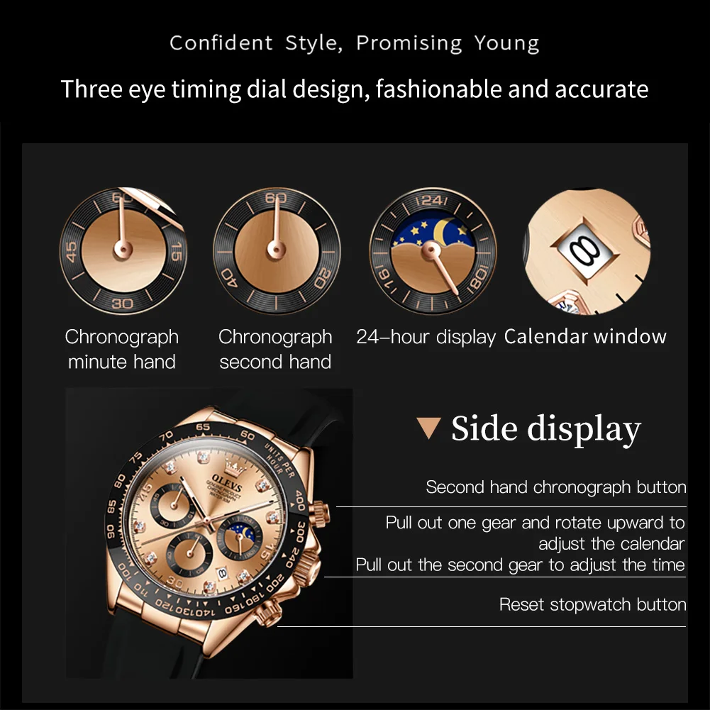OLEVS 2023 New Luxury Men's Watches Quartz Watch Silicone Sport Multifunction Date Waterproof Luminous Chronograph Watch Men