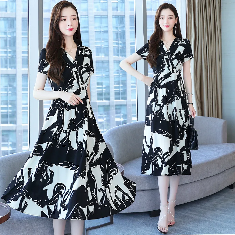 

Long short-sleeved dress, summer new slim high-end temperament skirt children