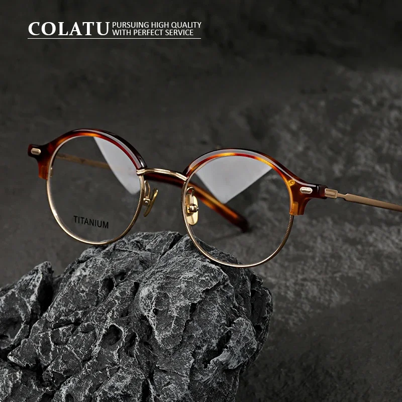 

Fashion Round Acetate Titanium Glasses frames for Men High-quality Designer brand Optical Reading Prescription Glasses Women