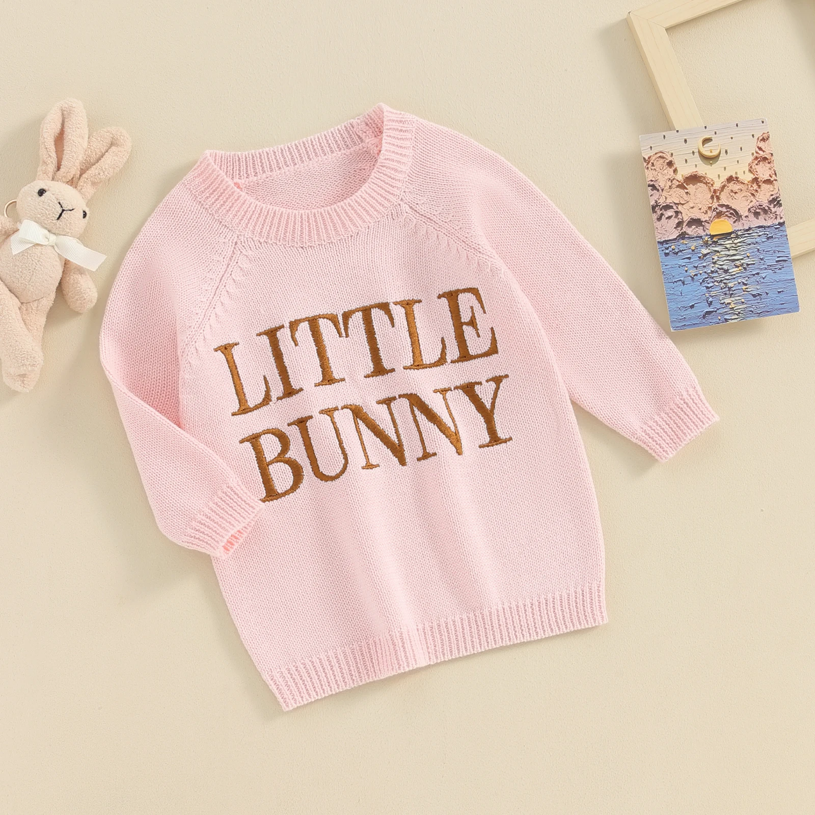 Baby Girls Boys Sweater Soft Casual Knitted Clothes Long Sleeve Embroidery Letters Winter Warm Pullover Infant Easter Costume