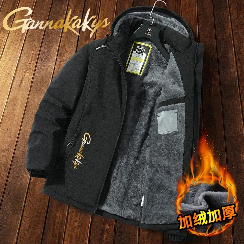 Men's Winter Fishing Waterproof Windproof Warm Hooded Jacket Outdoor Sports Workwear