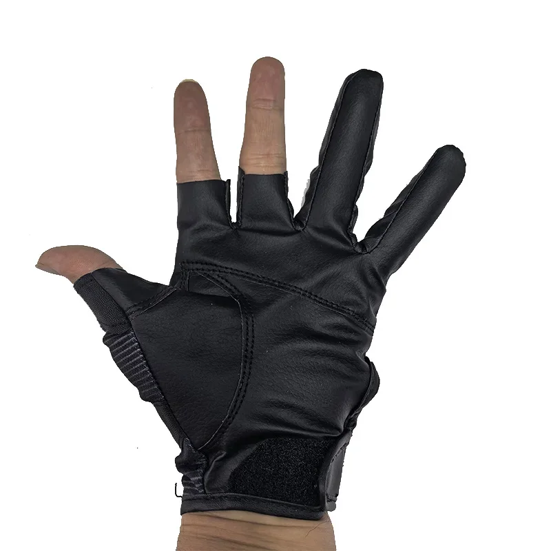 Cycling Gloves Fishing Gloves 1 Pair Soft Leather Fishing Gloves for Men Anti Slip 3 Fingers Cut Sports Gloves Hiking Cycling Fishing Wear-resistant