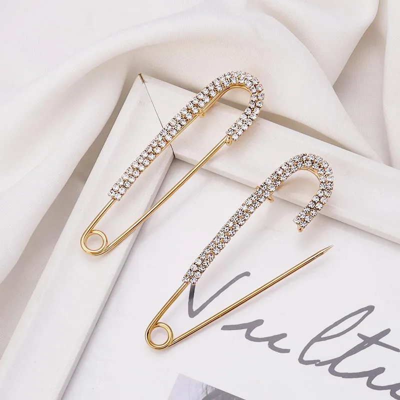 Plated 2pcs Gold Brooch Pins Large Brooches Pin For Dress Women Rhinestones