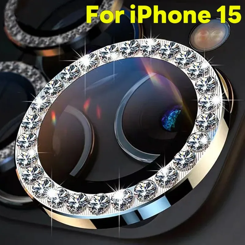 Per Iphone 15 Pro Max Glitter Diamond Metal Camera Lens Protector Ring Con Vetro Temperato Per Iphone 15 Pro/15 Plus Lens Cap