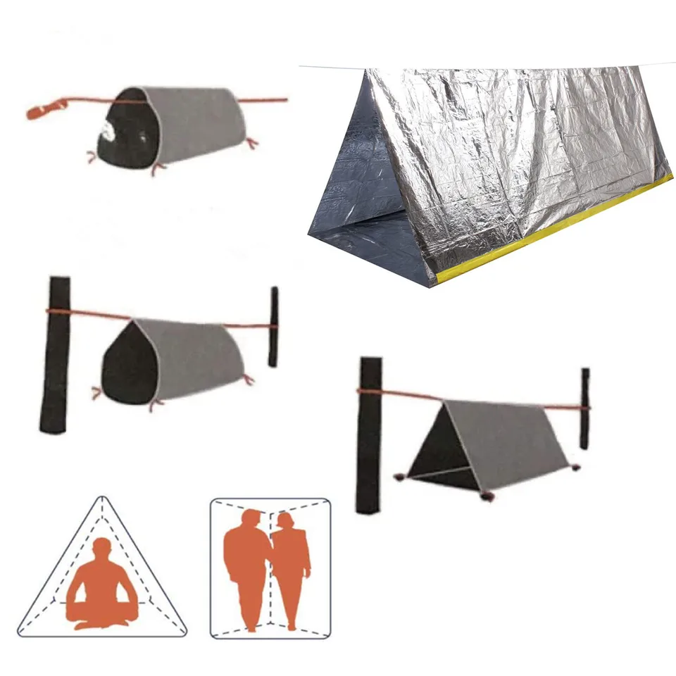 Tente De Survie Mylar 2 Personnes Avec Paracorde - Lot De 2 Vertes - Abri D'urgence