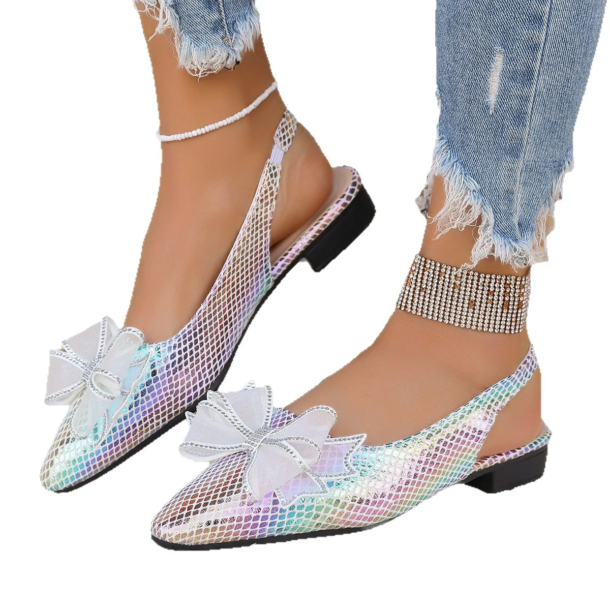 Women Flat Sandals 2025 Fashion Summer Flat Heel Women Shoes Butterfly Knot Designed Sandals Pointed Casual Single Shoes Women