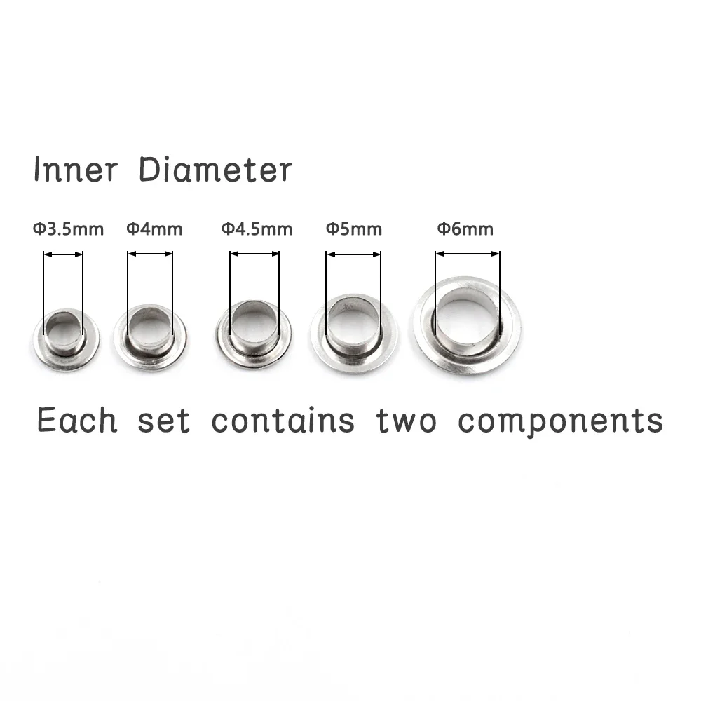 100sets Eyelet Grommet Ring Kit Eyelet Grommet Ring Grommet Eyelet Kit Screw Back Eyelets 3.5mm/4mm/4.5mm/5mm/6mm Metal Garment Eyelets DIY Clothing Accessories for Leather Tag Cap Bag Shoes Belt