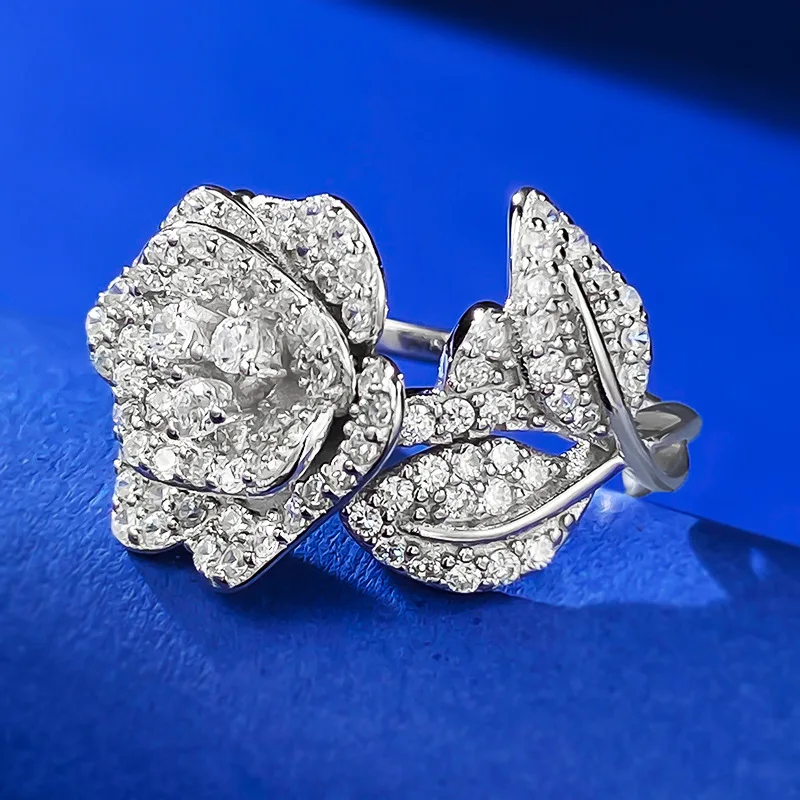 

Серебряное кольцо S925, инкрустированное камнем из циркония камелией, модное и универсальное Стильное кольцо, бутиковые ювелирные изделия для женщин