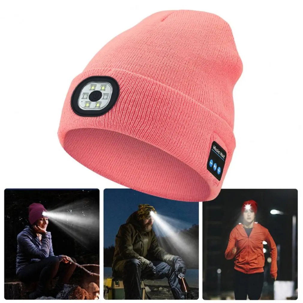 

Hands-free Beanie Rechargeable Bluetooth Led Hat High Brightness Illumination Wireless Music Winter Warm Cap For Night Jogging