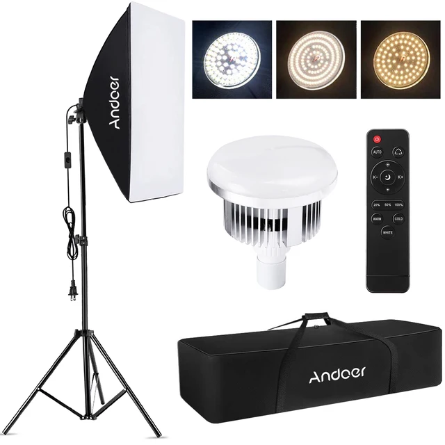 Andoer Studio Photography Light kit Softbox Lighting Set with 85W 2800K-5700K Bi-color Temperature LED Light * 1 + 50x70cm Softb