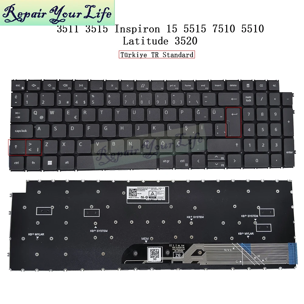 Turco Pt-br Teclado Retroiluminado Brasil Luz Brasileira Dell Inspiron 15 3510 P112f 3511 3515 3525 5510 P106f 5515 5518 7510 - Imagem 3