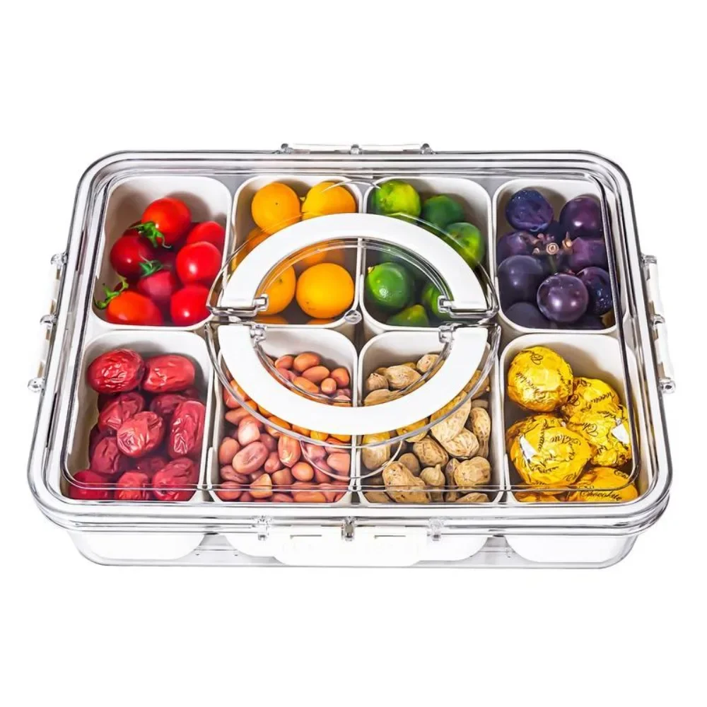 

Serving Tray with Lid and Handle -Box Container for Portable Platters - Clear Organizer for Candy, Fruits- Party, Transparent