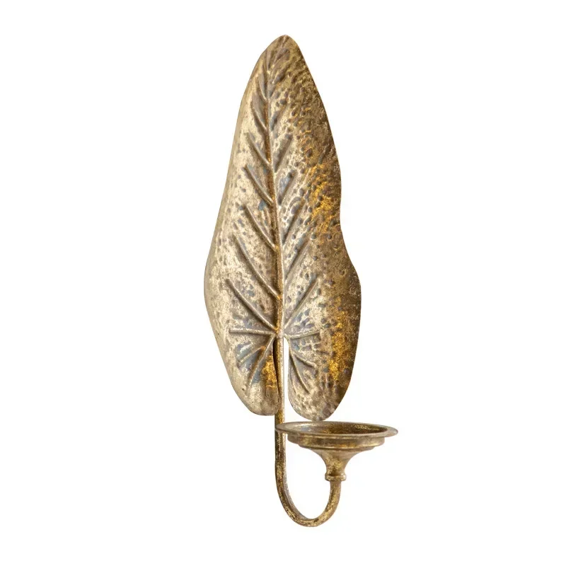 

French retro old wall candlestick personalized wall pendant accessories wholesale metal leaf candle holder.