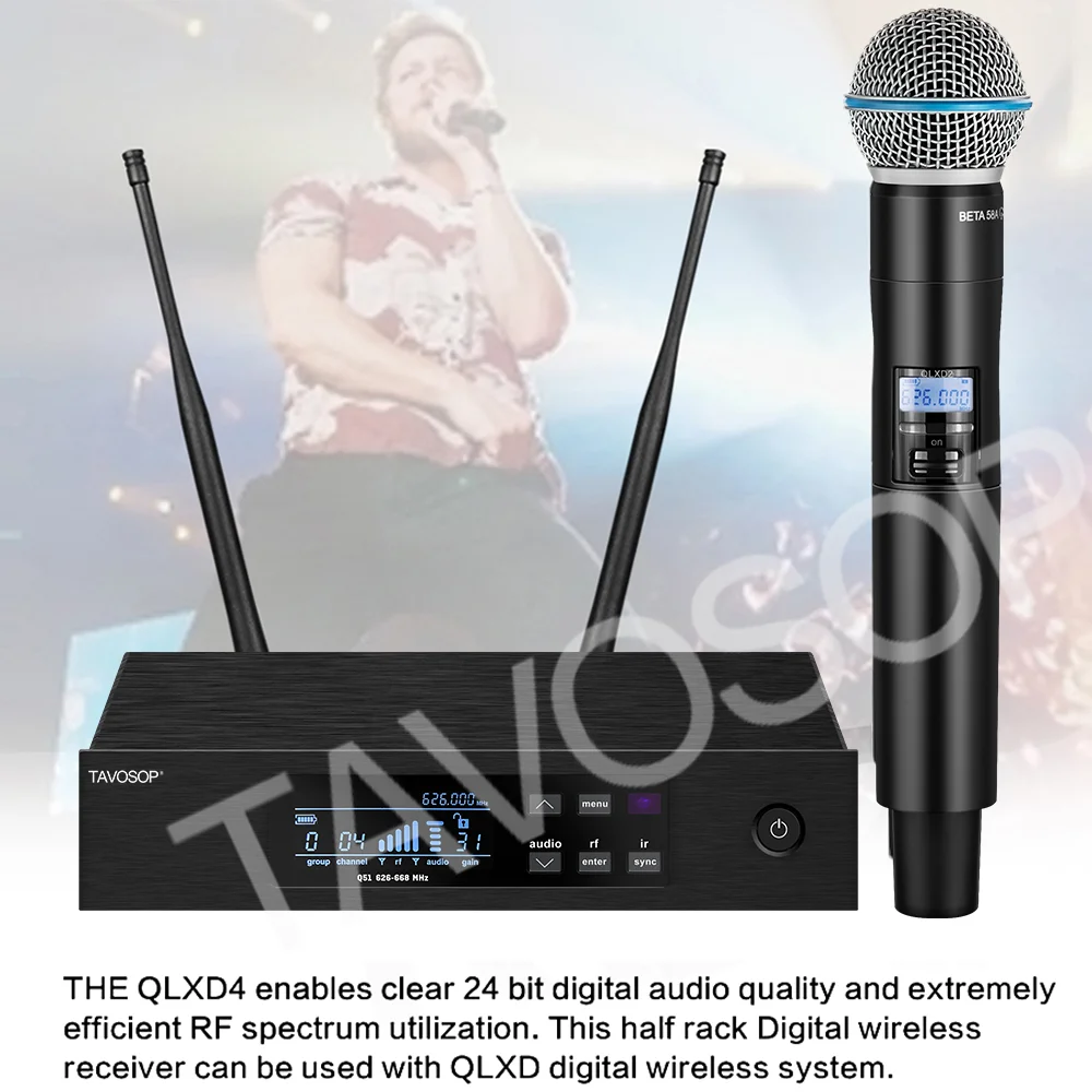 TAVOSOP Qlxd4 B58A B58 626-668MHz 고품질 트루 다이버시티 UHF 전문 무선 마이크 시스템 무대 공연용