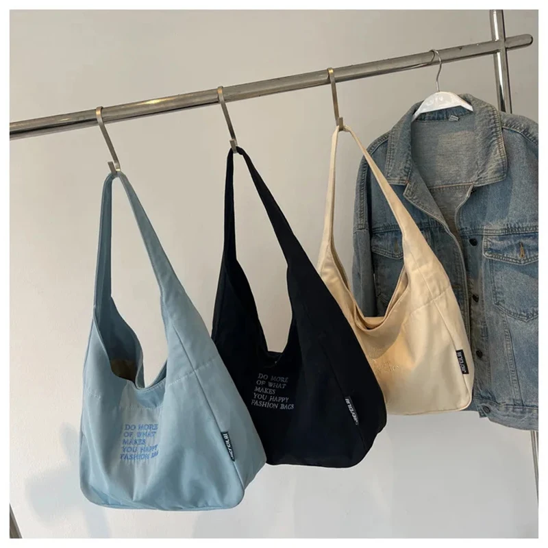 Women's Shoulder Bag Canvas Trend Cross Designed Embroidery Large Capacity Cloth Bag College Students Big Messenger