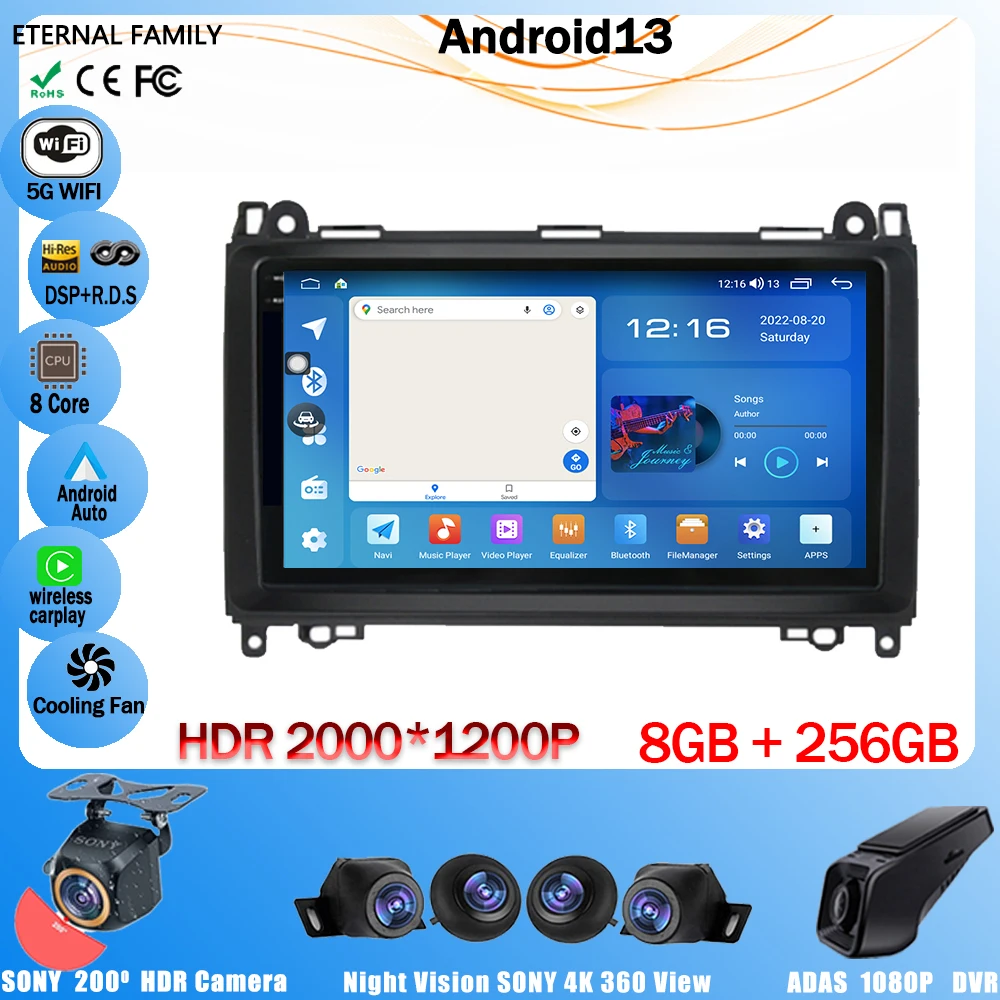 

Автомагнитола на Android 13 для Mercedes Benz B200 Sprinter W906 W639 AB Class W169 W245 Viano Vito, мультимедийный видеоплеер с GPS для Carplay