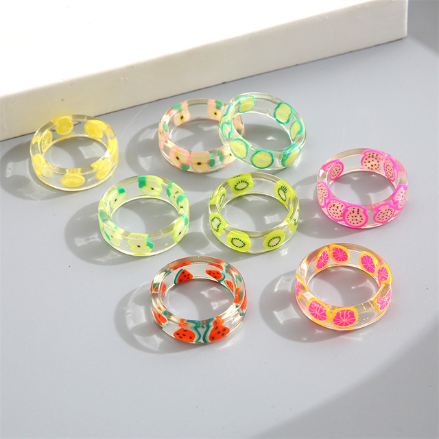 Ring Set Wholesale 2022 Summer Fashion Fruits Flowers Geometric Chain Candy Color Opening Rings Women Finger Jewelry
