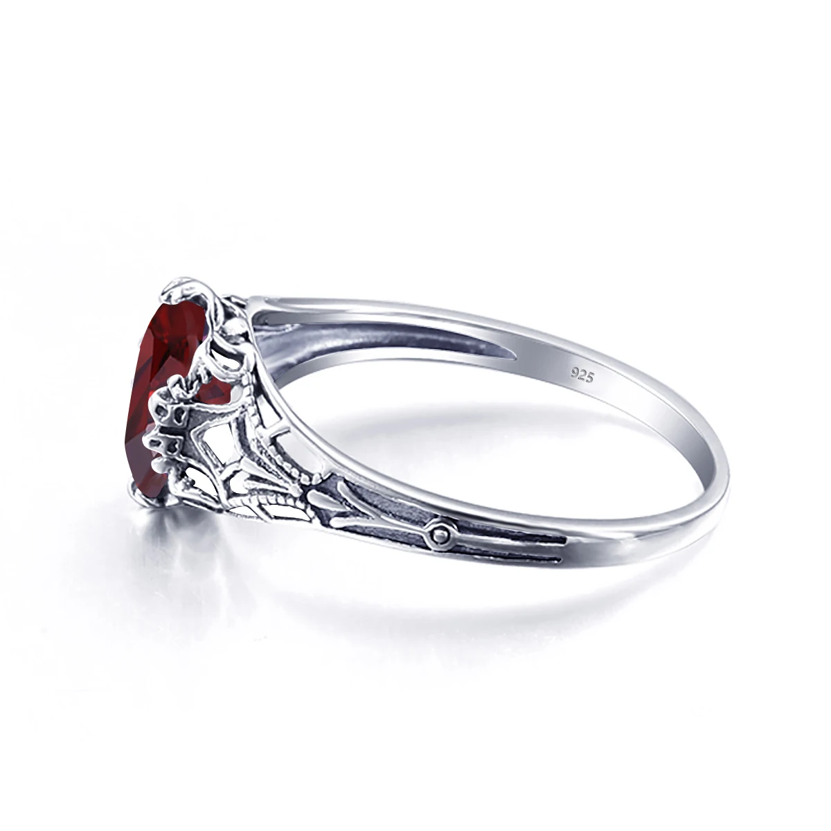 Original Female Ring 100% 925 Sterling Silver Oval Red Garnet Color Rings for Women Art Deco Revival Vintage Jewelry Wholesale