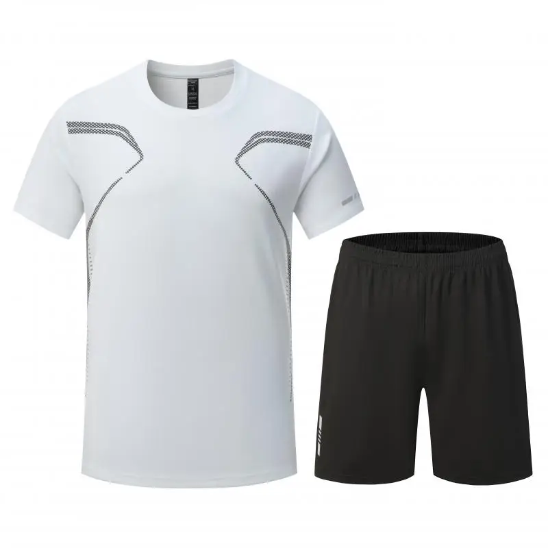 Fitness Clothes Ice Silk Quick Drying T-shirt Suit Men Short Sleeve Running Sportswear Shorts Tracksuit Gym Sports Training Sets