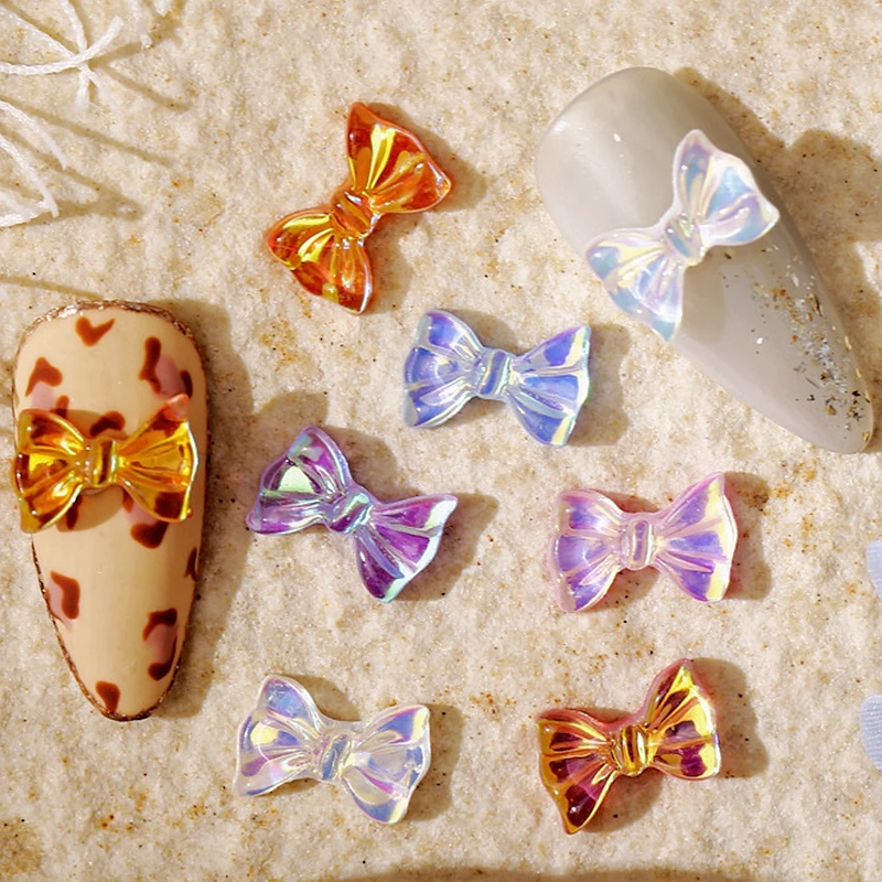 

50PCS Mocha Resin Nail Art Bows Charms Accessories Parts For Nails Decoration Aurora Jelly Bowknot Maincure Supplies Material