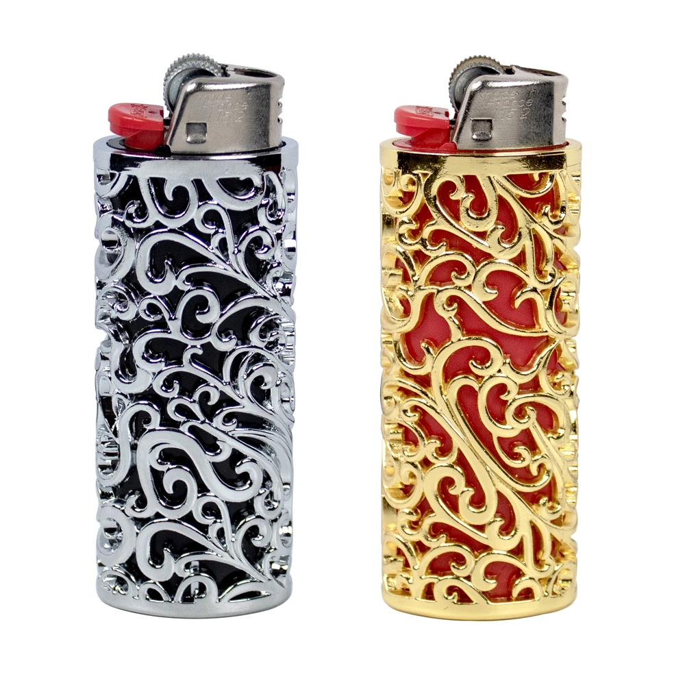 Retro Hollow Out Design Metal Lighter Case Cover Holder For BIC Standard Size Lighters Sleeve Type J6