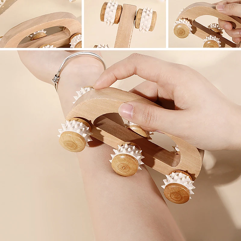 

6 Wheels Wooden Car Roller Relaxing Tool Arched Handle Massager Hand Massage Face Neck Head Foot Acupoint Muscle Therapy