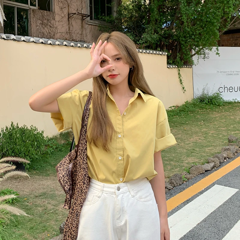 Short Sleeved Shirt Women's Summer New Thin Design Sense Niche Shirt Retro Hong Kong Style Chic Top 266