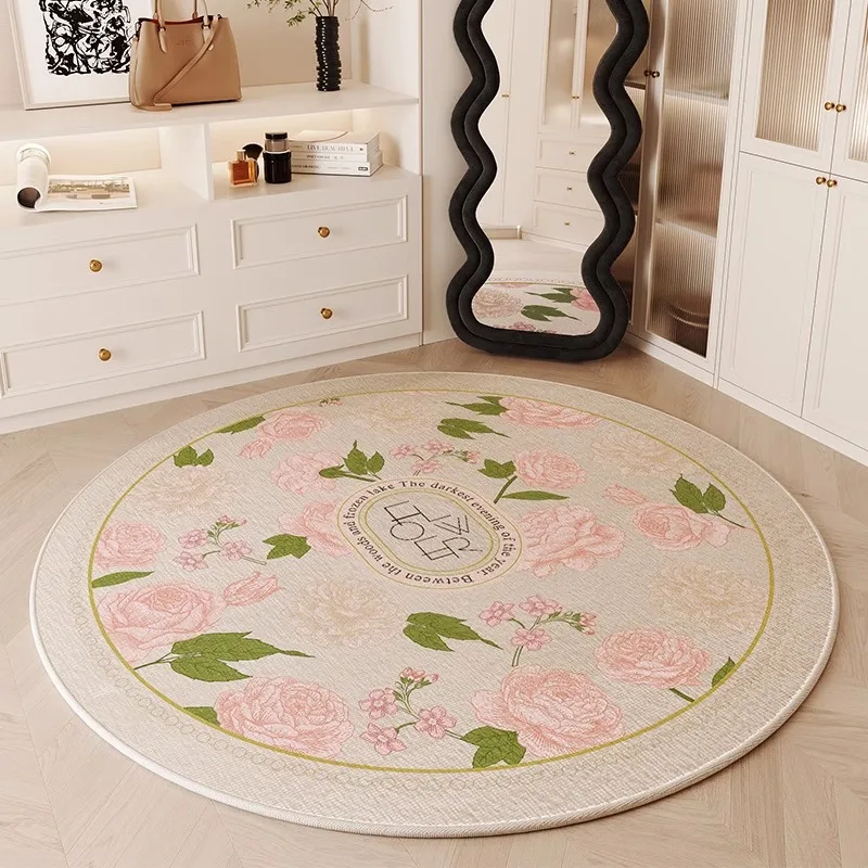 American Retro Living Room Carpet Round Large Area Bedroom Bedside Rugs Luxury Floral Print Sofa Coffee Table Soft Floor Mats 러그
