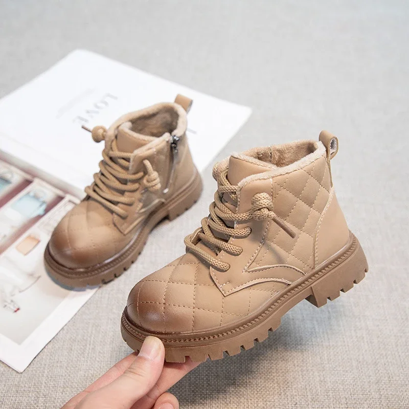 

Детские ботинки для мальчиков Прошитые простые теплые хлопковые ботильоны в Корейском стиле для весны и осени милые ботинки для девочек 2023 детские ботинки милые