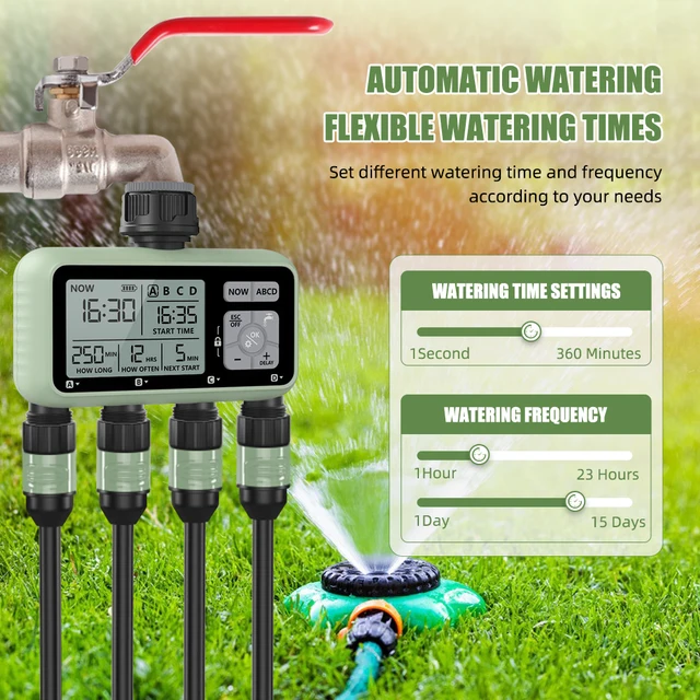 Digital 4 Outlets Watering Timer Auto/Manual Irrigator Drip Sprinkler Independent Control Water Valve for Garden Outdoor Yard 3