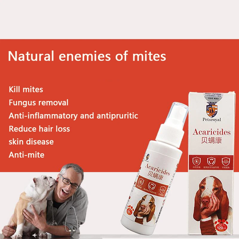 

Dog and cat skin care spray 120ml pet mites and skin problems Scab, red rash, erythema effectively remove mites