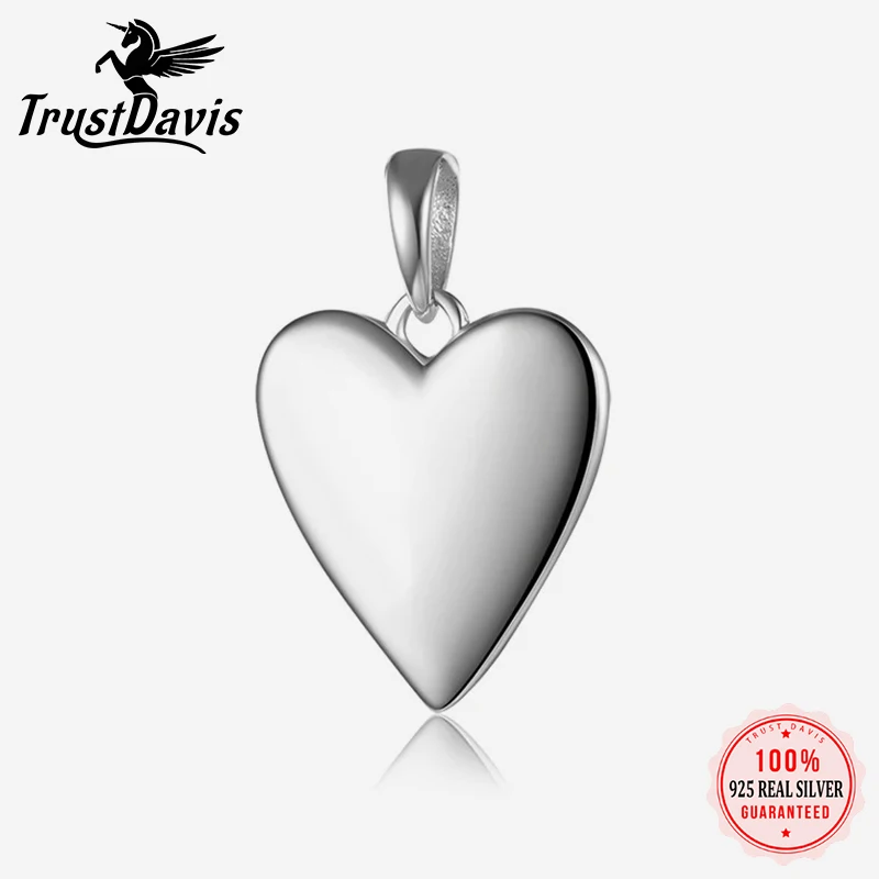 TrustDavis Real 925 Sterling Silver Sweet Romantic Glossy Heart Charm Pendant Handmade DIY Necklace Accessories Jewelry DZ704 pendant necklace silver necklace silver pendant silver necklace charms