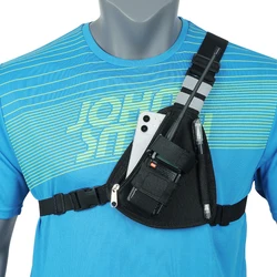 Universal Walkie Talkie Chest Harness with Adjustable Shoulder Holster and Dual Pouch (PT07 Black)