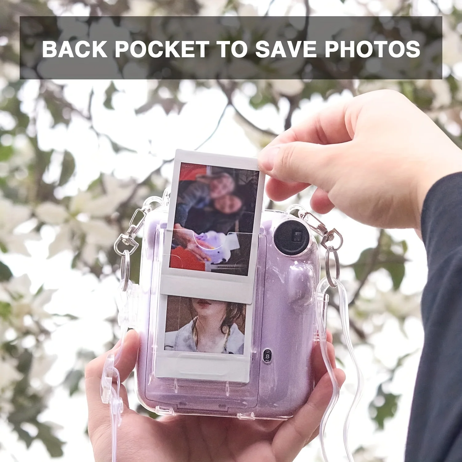 5-piece set for Fujifilm Instax Mini 12 camera, protective case + sticker + shoulder strap, can hold 10 films on the back