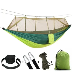 2 Person Camping Garden Hammock With Mosquito Net Outdoor Furniture Bed Strength Parachute Fabric Sleep Swing Portable Hanging