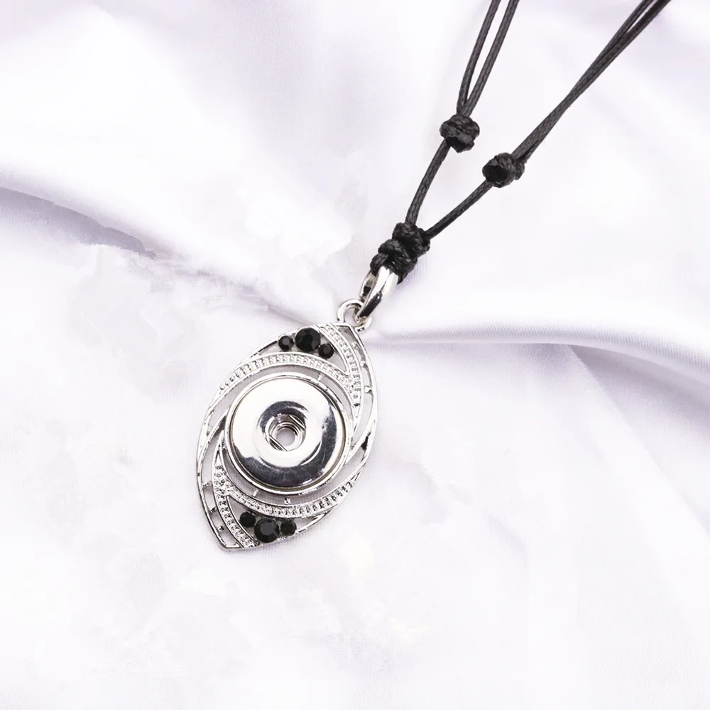 10Pcs 18mm Snap Button Hand Woven Adjustable Pu Chain Necklace Vintage Style Tortoise Heart Eye Pendant Snaps Jewelry