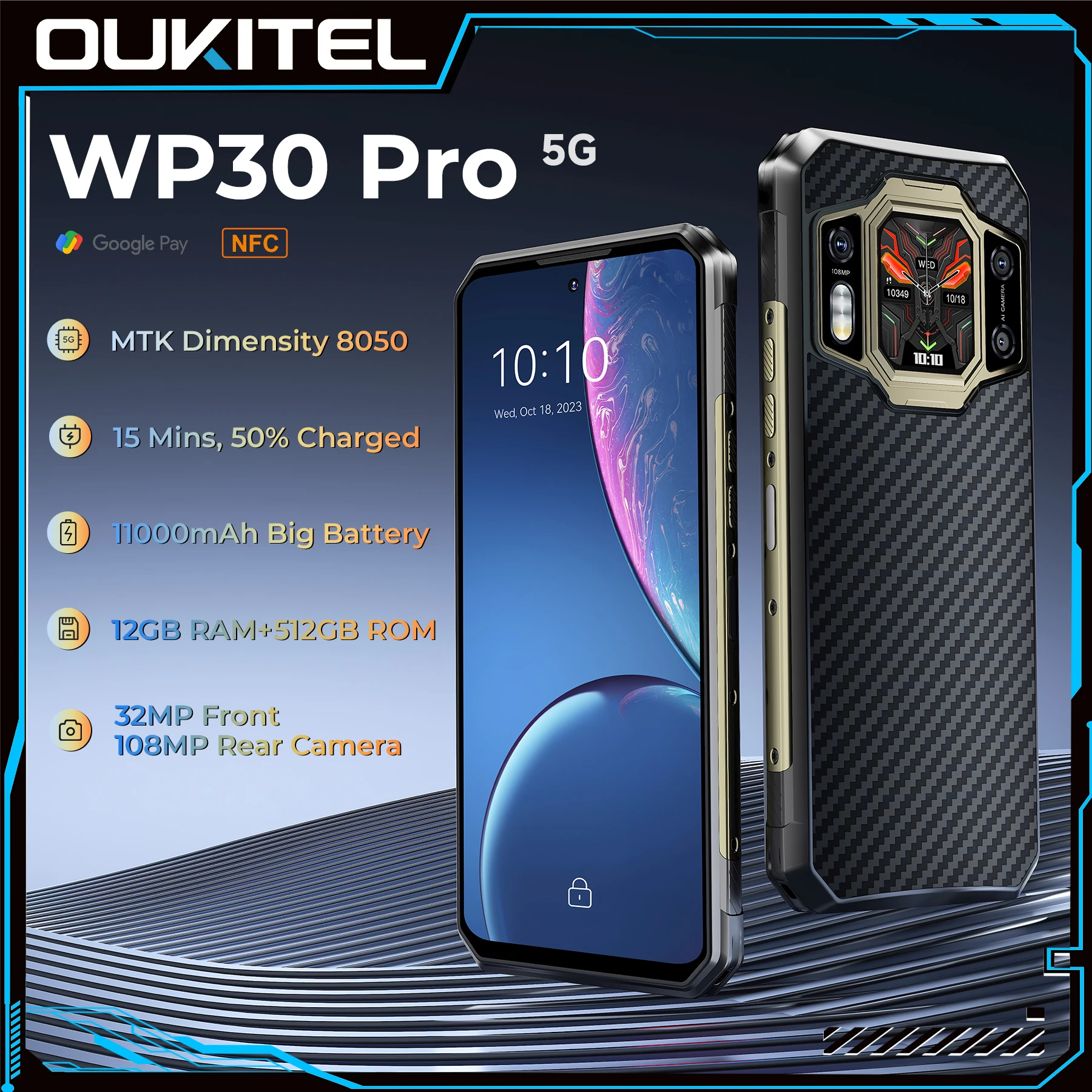 Oukitel WP30 Pro 5G Rugged 120W Super Charge 11000 mAh 6.78