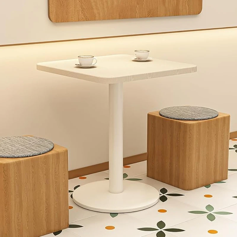 White Coffee Table, Square Dining Table, Small Side Table with Wood Table Top and Metal Legs, 60*60*72cm